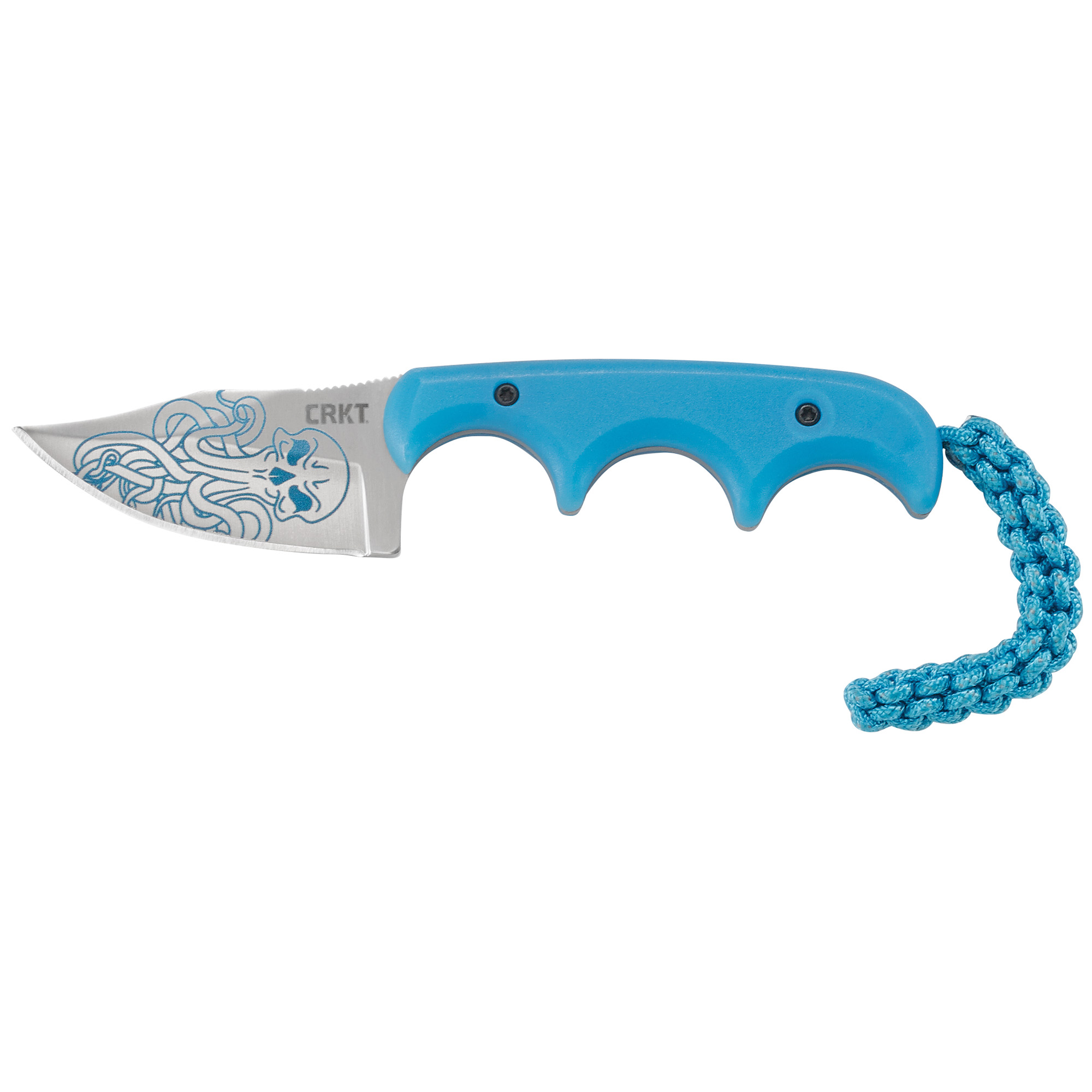 CRKT 2387O Minimalist Bowie Cthulhu 2.13" Fixed Clip Point Plain Satin w/Blue Etching 8Cr13MoV SS Blade/3" Blue Textured Polypropylene Handle Includes Lanyard/Sheath