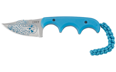 CRKT 2387O Minimalist Bowie Cthulhu 2.13" Fixed Clip Point Plain Satin w/Blue Etching 8Cr13MoV SS Blade/3" Blue Textured Polypropylene Handle Includes Lanyard/Sheath - 2387O - 794023238778