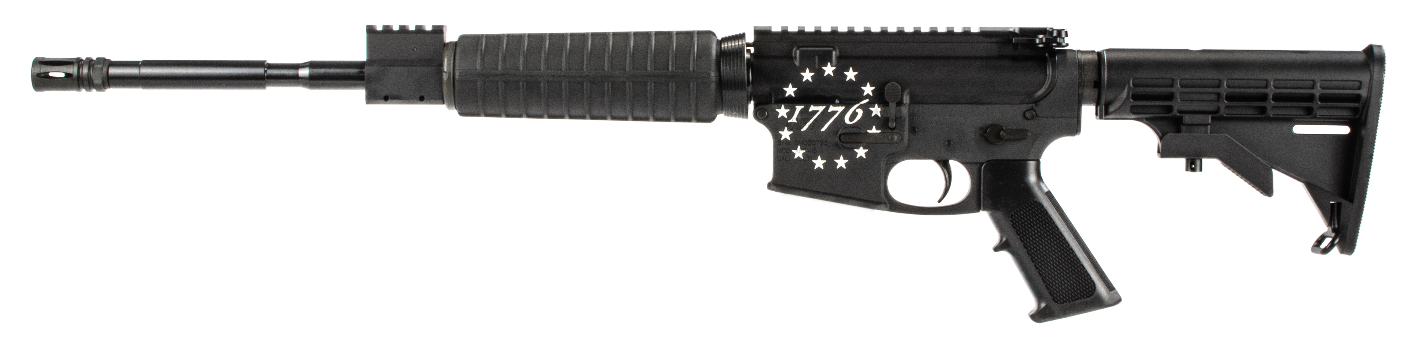 Alex Pro Firearms Delta Carbine 5.56x45 NATO, 16in. Barrel, 30rd, Mil-spec A2 Grip & M4 Stock. 1776 Graphic - Black
