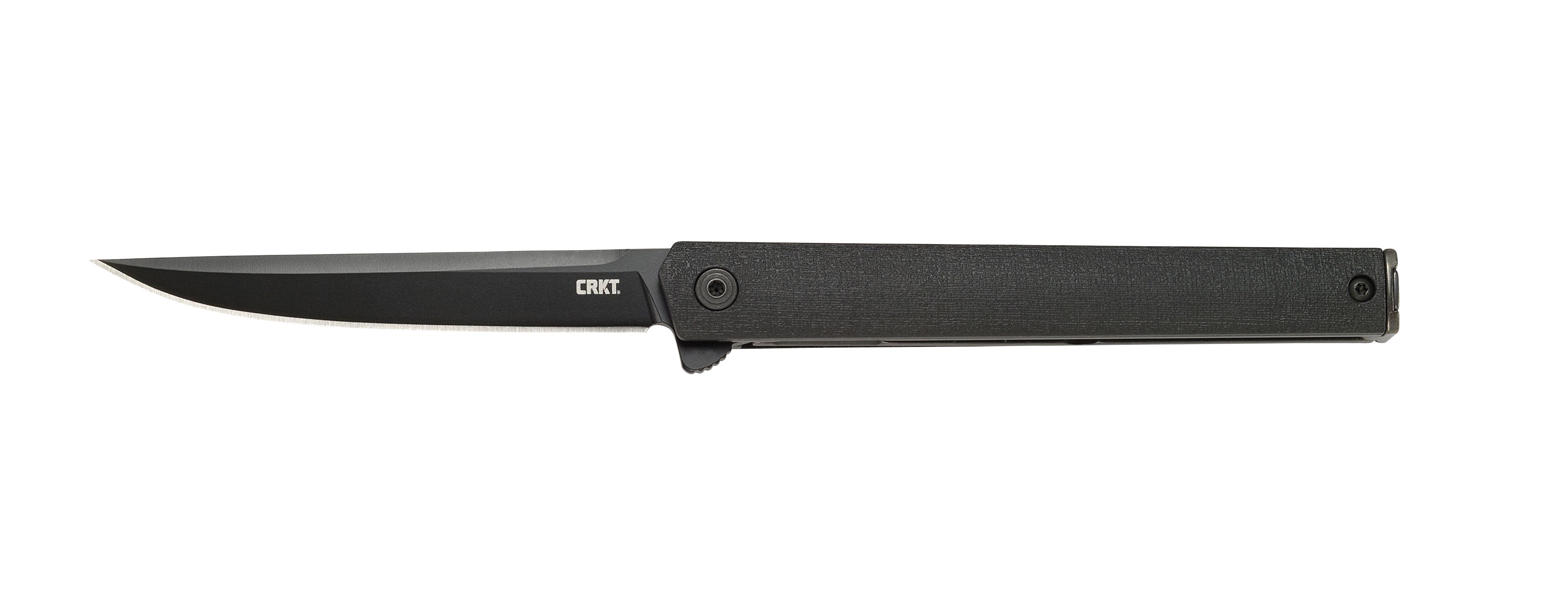 CRKT 7097K CEO Blackout 3.35" Folding Plain Black EDP AUS-8A SS Blade/Black GRN Handle Includes Pocket Clip - 7097K - 794023709759