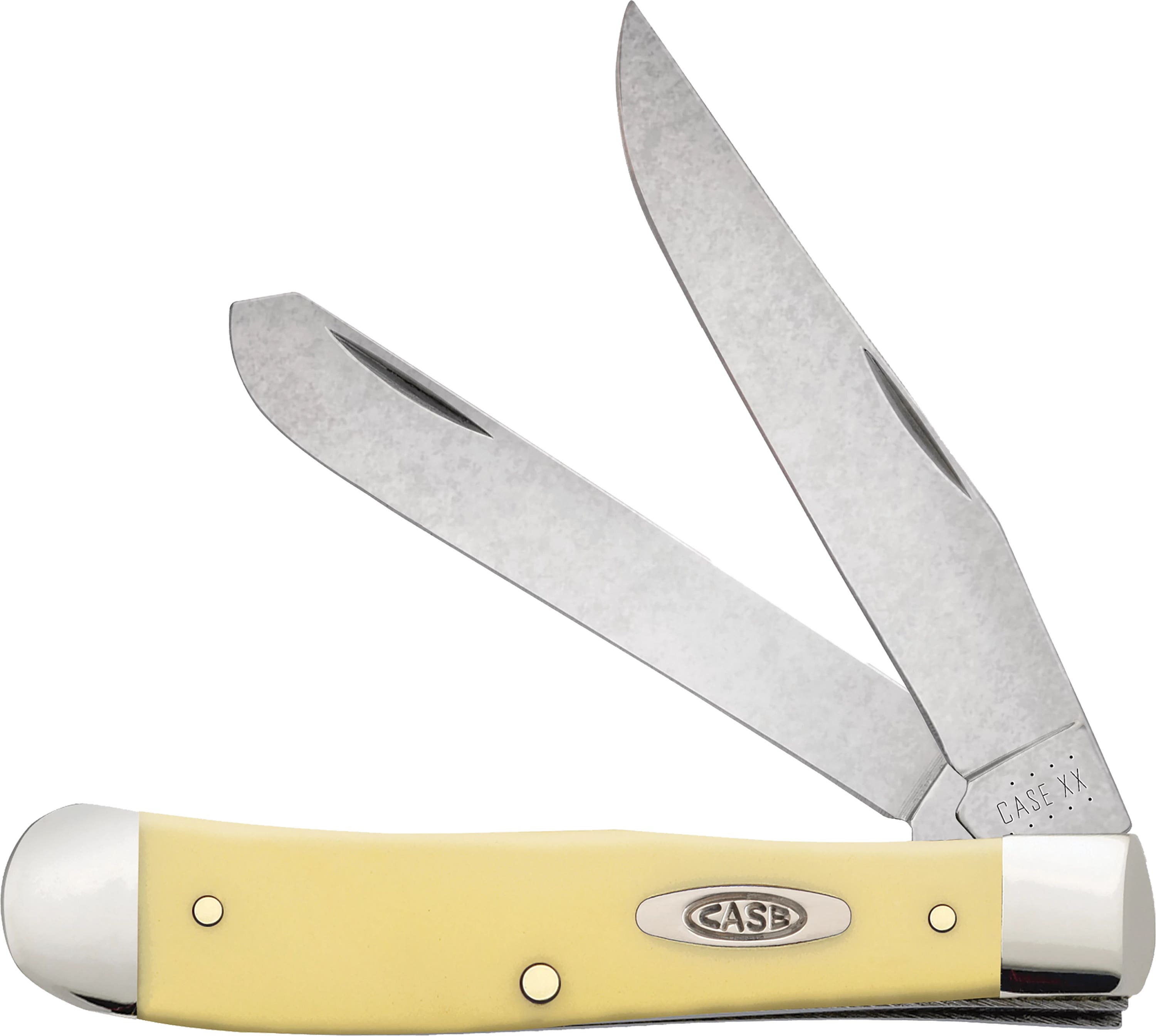 Case 00161 Trapper  3.25"/3.27" Folding Clip Point/Spey Plain Tumble Polish Chrome Vanadium Steel Blade/Yellow Synthetic Handle - 00161 - 021205001616
