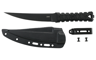 CRKT 2927 HZ6  6.50" Fixed Plain Black Matte Baked-On Anti Rust SK-5 Steel Blade/Black w/Carved X's G10 Handle Includes Sheath - 2927 - 794023292701