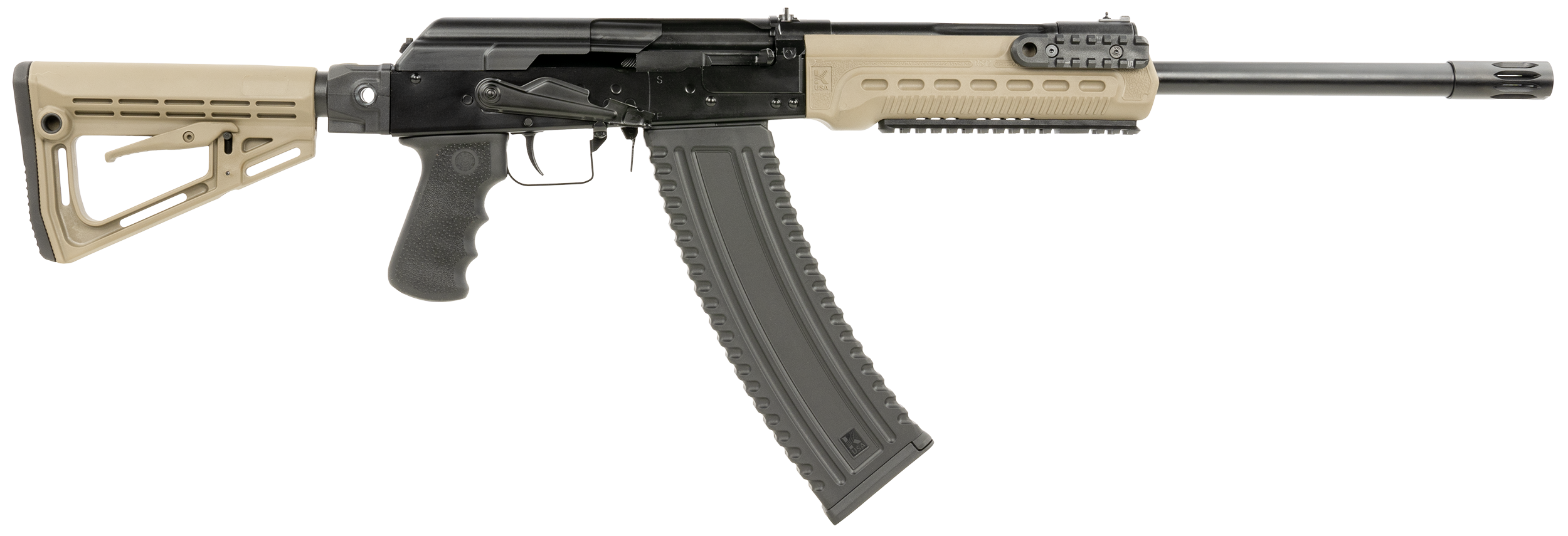 Kalashnikov USA KS12TFDE KS-12T  Full Size Frame 12 Gauge Semi-Auto 3" 10+1 18.25" Black Steel Threaded Barrel, Black Flat Dark Earth 6 Position Collapsible Synthetic Stock