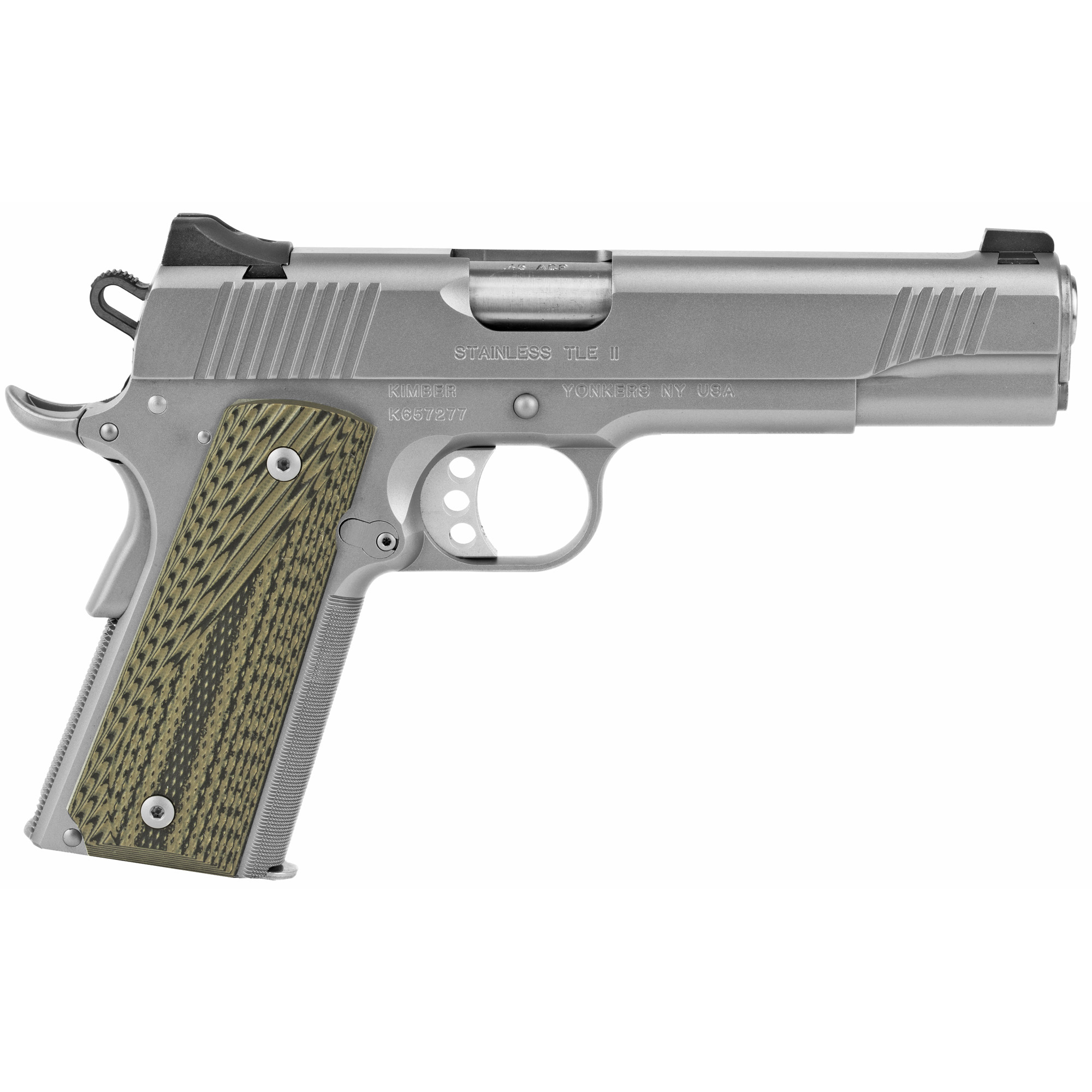 Kimber Mfg, Inc 3200342 TLE II  45 ACP 7+1 5" Stainless Match Grade Barrel, Satin Silver Serrated Stainless Steel Slide & Frame w/Beavertail, Aggressively Textures G-10 Grip - 3200342 - 669278323428