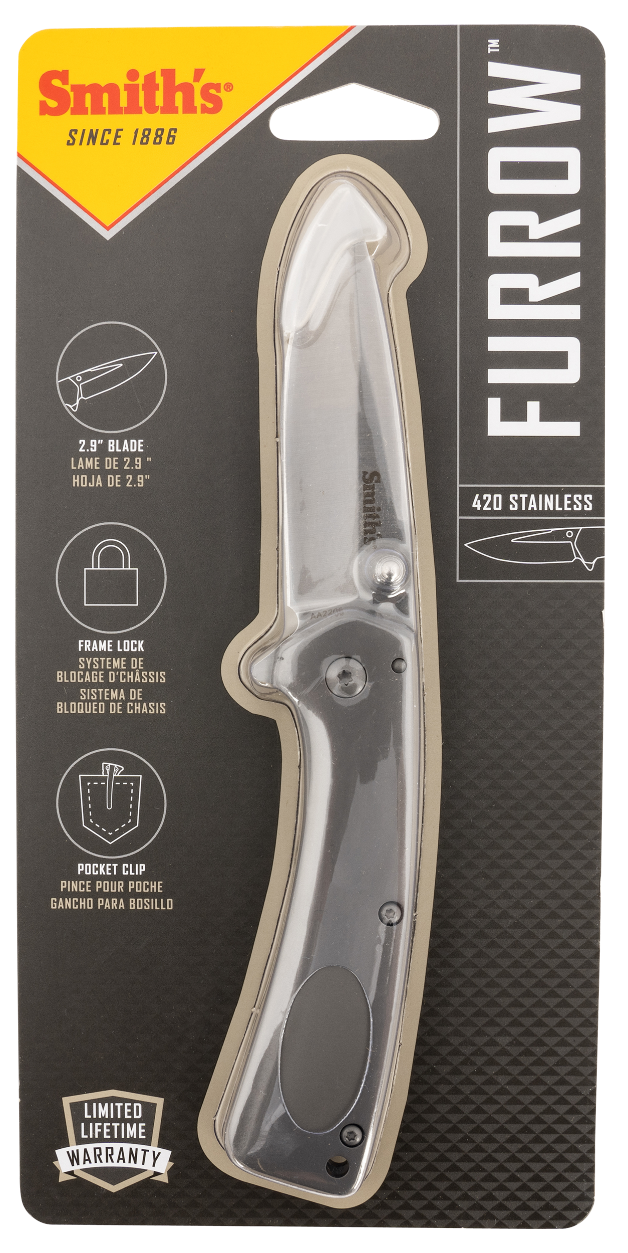 Smiths Products 51008 Furrow  2.90" Folding Drop Point Plain Satin Titanium Coated Stainless Steel Blade/Stainless Steel Handle Includes Pocket Clip