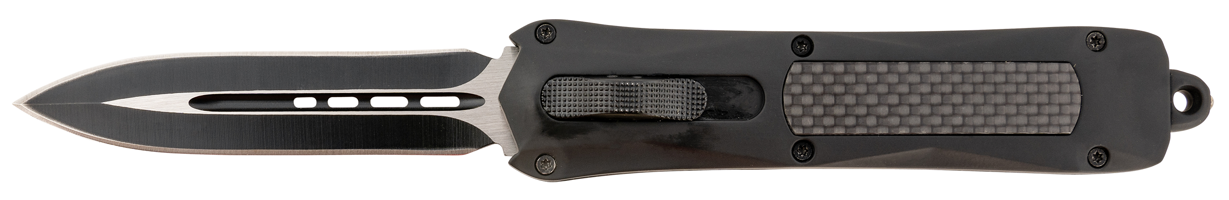 Steel River Knives A163BD Spartan  3.50" OTF Dagger Plain Black/Silver 440C SS Blade/ Black w/Carbon Fiber Inlay Aluminum Zinc Alloy Handle