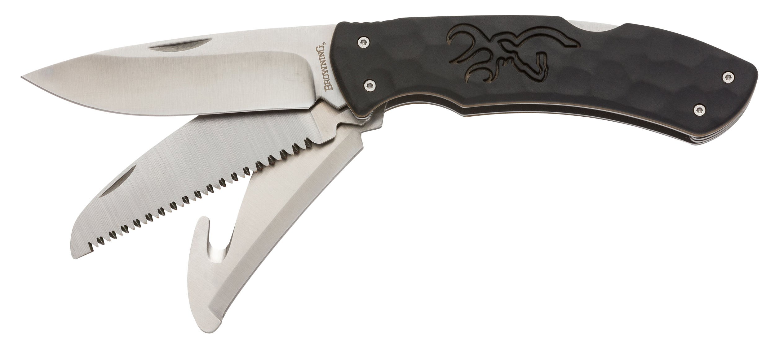 Browning 3220430 Primal Kodiak Slim 3.75" Folding Drop Point/Gut Hook/Saw 8Cr13MoV SS Blade Black Polymer w/Rubber Overmold Handle Includes Nylon Belt Pouch Browning 3220430 Primal Kodiak Slim 3.75" Folding Drop Point/Gut Hook/Saw 8Cr13MoV SS Blade Black Polymer w/Rubber Overmold Handle Includes Nylon Belt Pouch