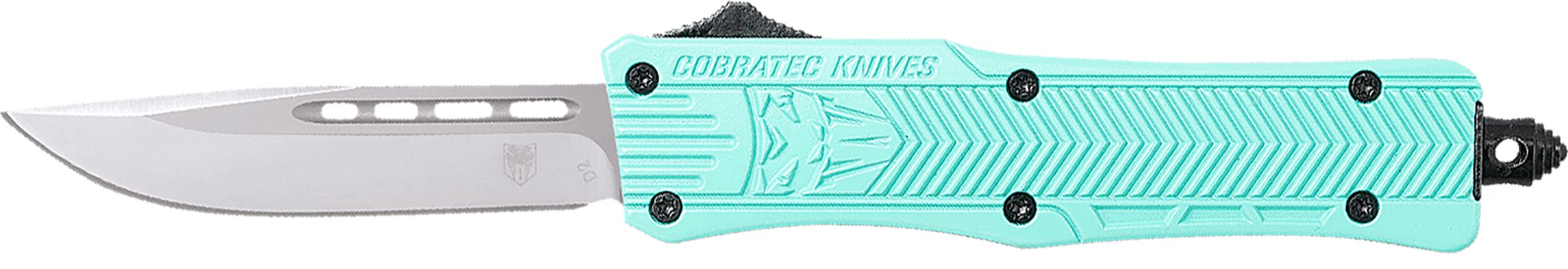 CobraTec Knives STFCTK1SDNS CTK-1  Small 2.75" OTF Drop Point Plain D2 Steel Blade/Tiffany Blue Aluminum Handle Features Glass Breaker Includes Pocket Clip - STFCTK1SDNS - 099654022797