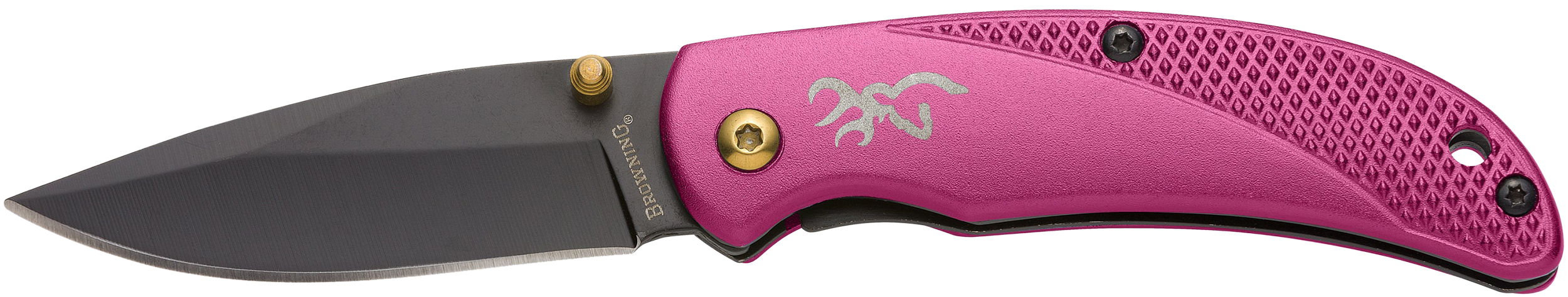 Browning 3220343 Prism 3  EDC Folding 2.38" Plain Black Oxide 7Cr17MoV SS Blade, Plum w/Brass Accents & Logo Anodized Aluminum Handle, Includes Pocket Clip