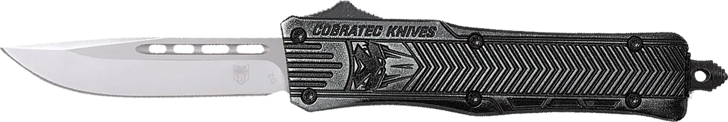 CobraTec Knives LSWCTK1LDNS CTK-1  Large 3.75" OTF Drop Point Plain D2 Steel Blade/ Stonewashed Aluminum Handle Features Glass Breaker Includes Pocket Clip - LSWCTK1LDNS - 099654025033