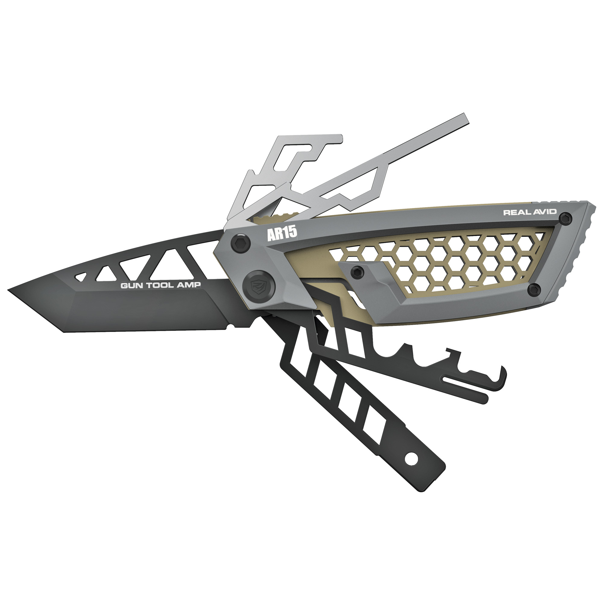 Real Avid AVGTAMPAR Gun Tool AMP-AR Gray/OD Steel Folding Multi-tool for AR-15 - AVGTAMPAR - 813119013065