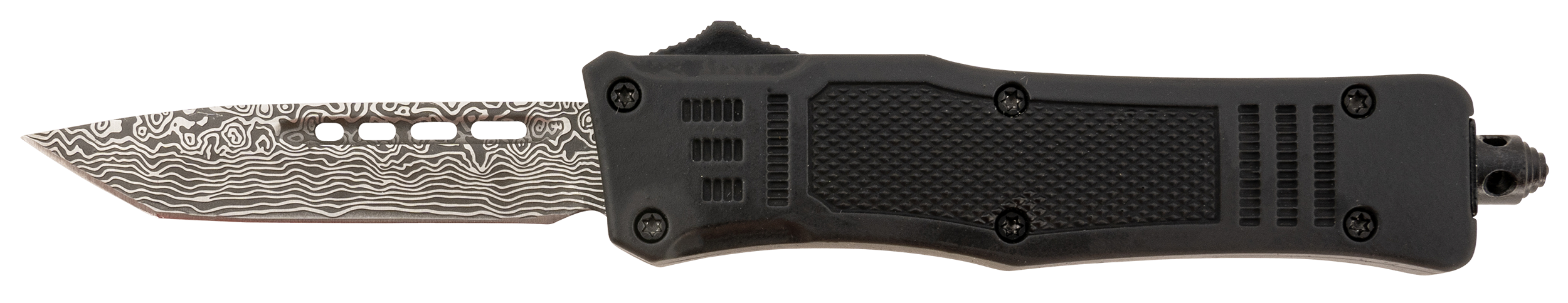 Steel River Knives MT616BDP Spartan  Mini 2.75" OTF Tanto Plain Laser Etched Damascus 440C SS Blade/4.25" Black Aluminum Zinc Alloy Handle