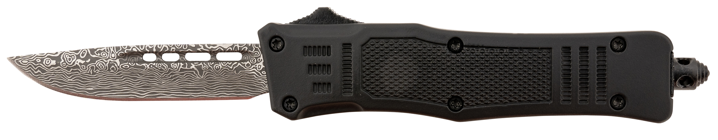 Steel River Knives MT616BDDP Spartan  Mini 2.75" OTF Drop Point Plain Laser Etched Damascus 440C SS Blade/4.25" Black Aluminum Zinc Alloy Handle