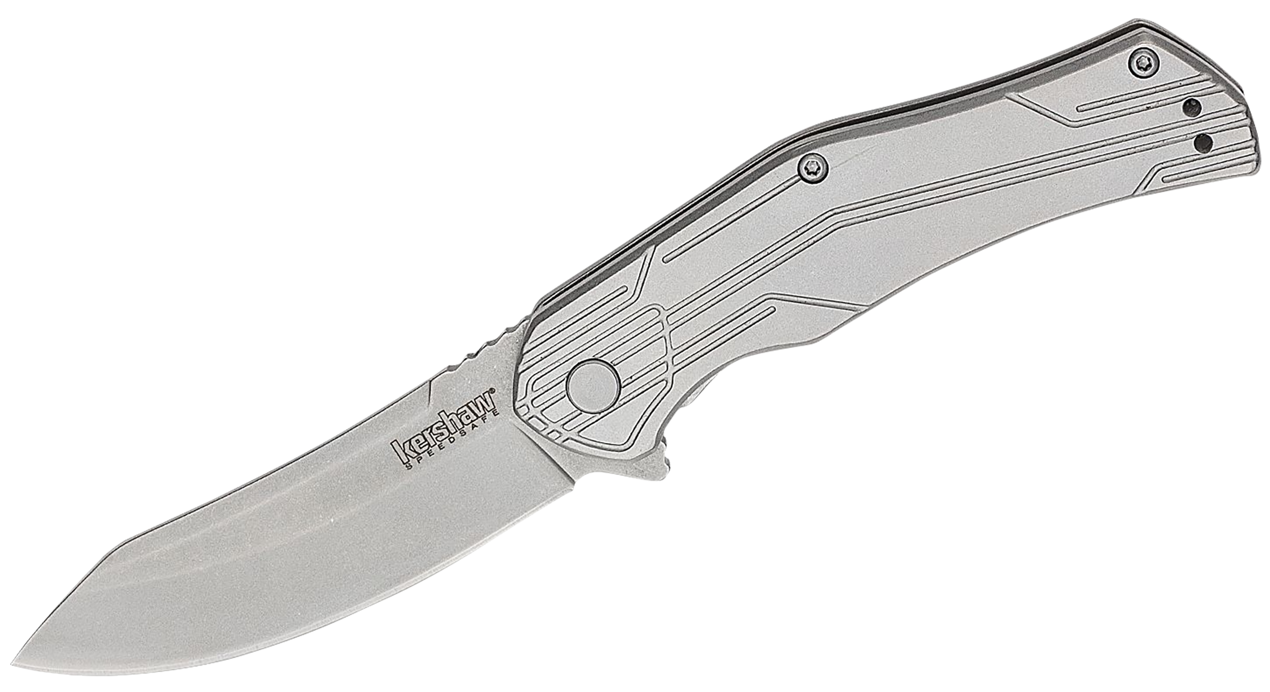 Kershaw 1380X Husker  EDC 3" Folding Trailing Point Plain Bead Blasted 8Cr13MoV SS Blade, Stonewashed Stainless Steel Handle, Clamshell Packaging