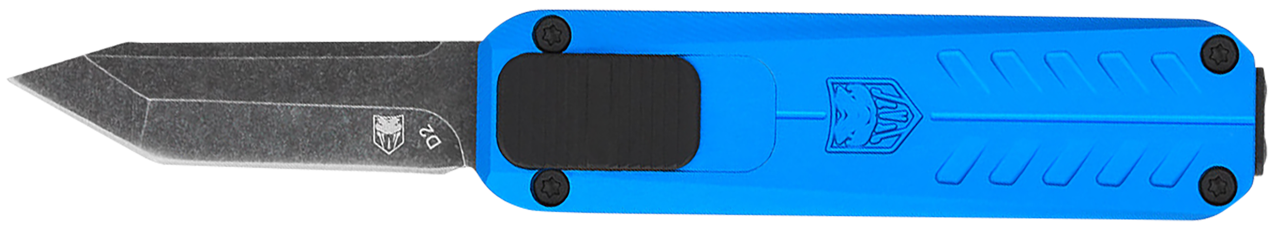 CobraTec Knives CALI929TBBLUTNS California 929TB 1.75" OTF Tanto Plain Stonewashed D2 Steel Blade/ Blue Anodized Aluminum Handle Includes Pocket Clip/Pouch