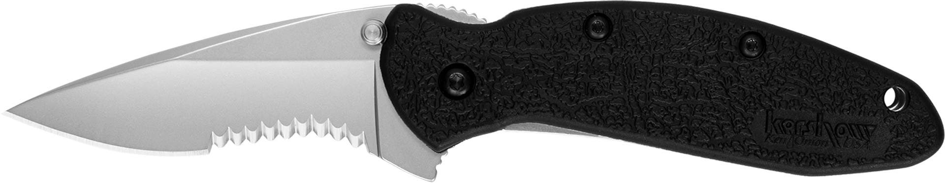 Kershaw 1620ST Scallion  2.40" Folding Drop Point Part Serrated Bead Blasted 420HC SS Blade Black Glass-Filled Nylon  Handle Includes Pocket Clip - 1620ST - 087171162102