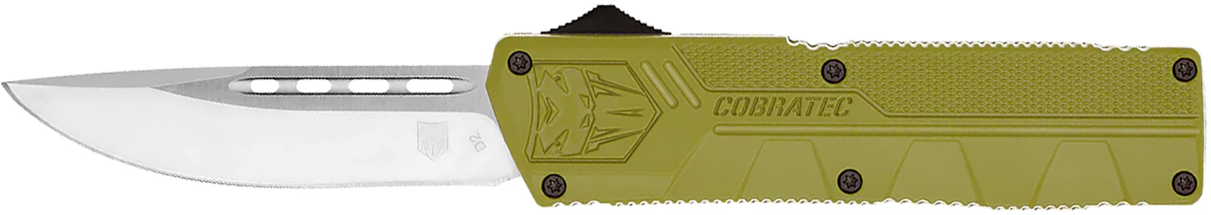 CobraTec Knives ODCTLWDNS Lightweight  3.25" OTF Drop Point Plain D2 Steel Blade/OD Green Aluminum Handle Includes Pocket Clip - ODCTLWDNS - 099654026313