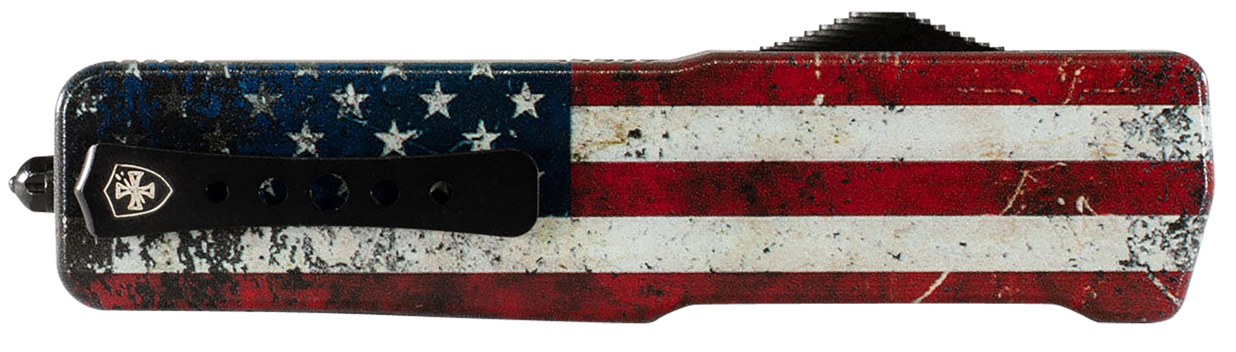 Templar Knife MAUS321 Premium Lightweight Slim 3.16" OTF Plain Black Oxide Stonewashed Powdered D2 Steel Blade/4.93" US Flag Anodized Aluminum Handle