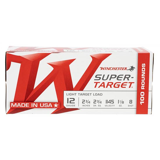 Winchester Ammo TRGT128VP Super-Target Light Target 12Gauge 2.75" 1 1/8oz 8Shot 100 Rounds Winchester Ammo TRGT128VP Super-Target Light Target 12Gauge 2.75" 1 1/8oz 8Shot 100 Rounds