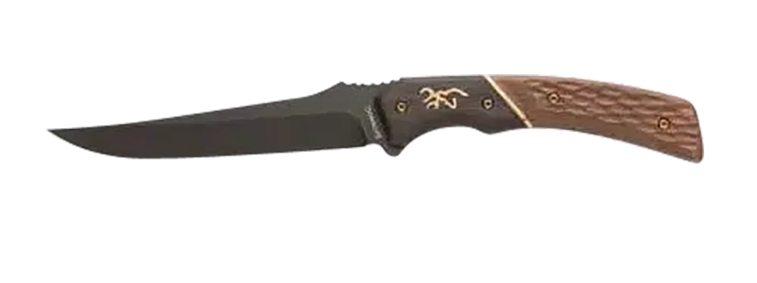 Browning 3220394 Hunter Trail Knife 4.50" Fixed Trailing Drop Point Blade, Black Stonewashed 440C Stainless Steel, Two-Toned Jigged Wood Handle w/Bronze Accents, Includes Leather Sheath