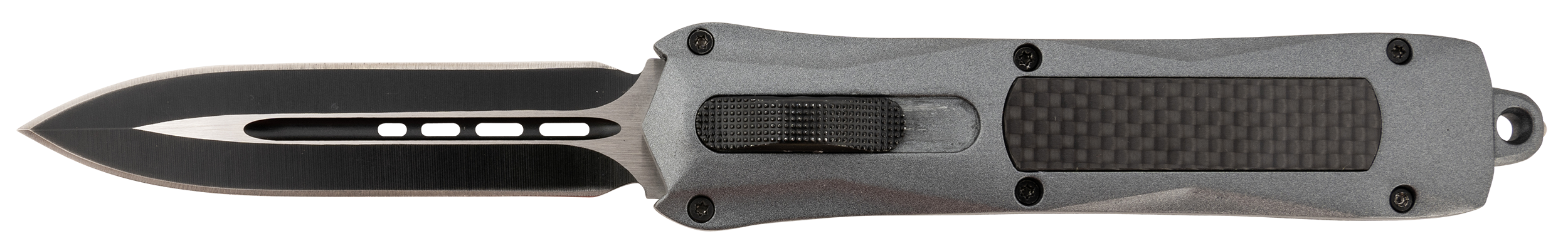 Steel River Knives A163BD Spartan  3.50" OTF Dagger Plain Black/Silver 440C SS Blade/ Gray w/Carbon Fiber Inlay Aluminum Zinc Alloy Handle