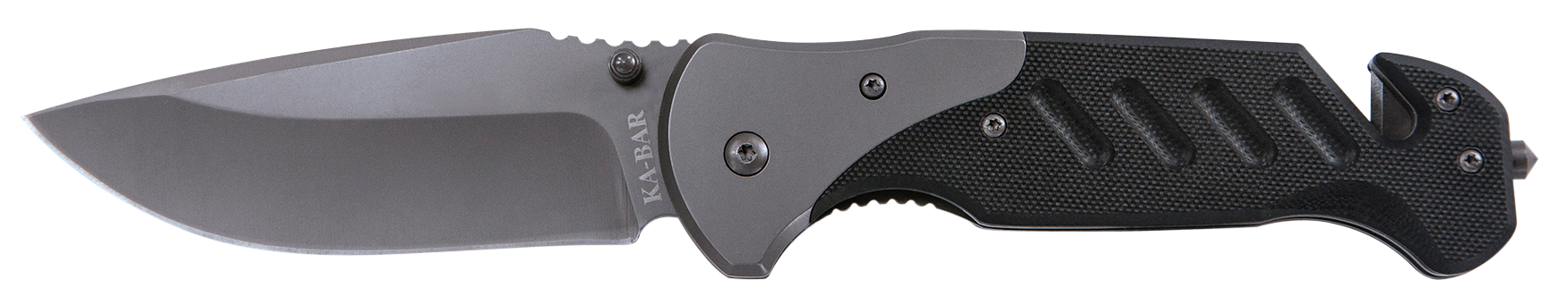 Ka-Bar 3085 Coypu  3.75" Folding Clip Point Plain Stonewashed 5Cr15MoV SS Blade, Black G10 Handle, Features Glass Breaker/Seat Belt Cutter