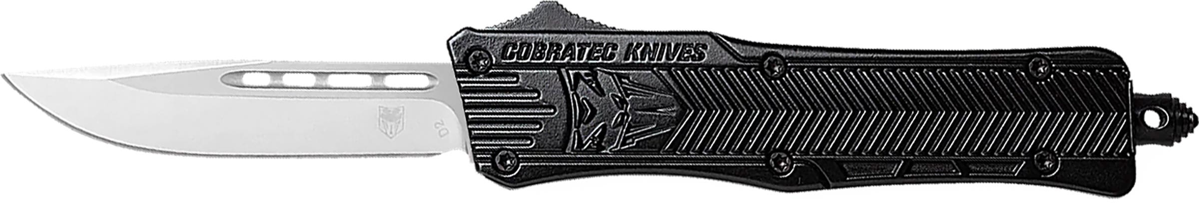 CobraTec Knives LBCTK1LDNS CTK-1  Large 3.75" OTF Drop Point Plain D2 Steel Blade/Black Aluminum Handle Features Glass Breaker Includes Pocket Clip - LBCTK1LDNS - 099654024753