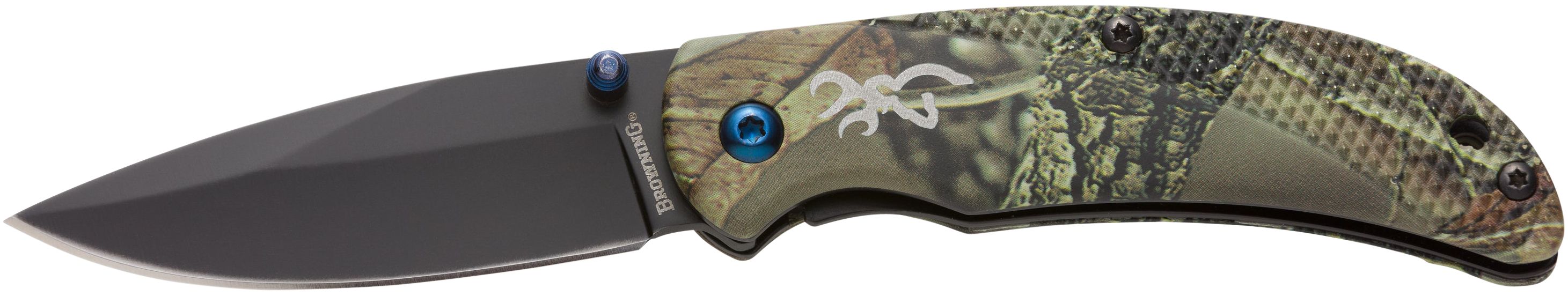 Browning 3220344 Prism 3  EDC Folding 2.38" Plain Black Oxide 7Cr17MoV SS Blade, Camo w/Brass Accents & Logo Anodized Aluminum Handle, Includes Pocket Clip