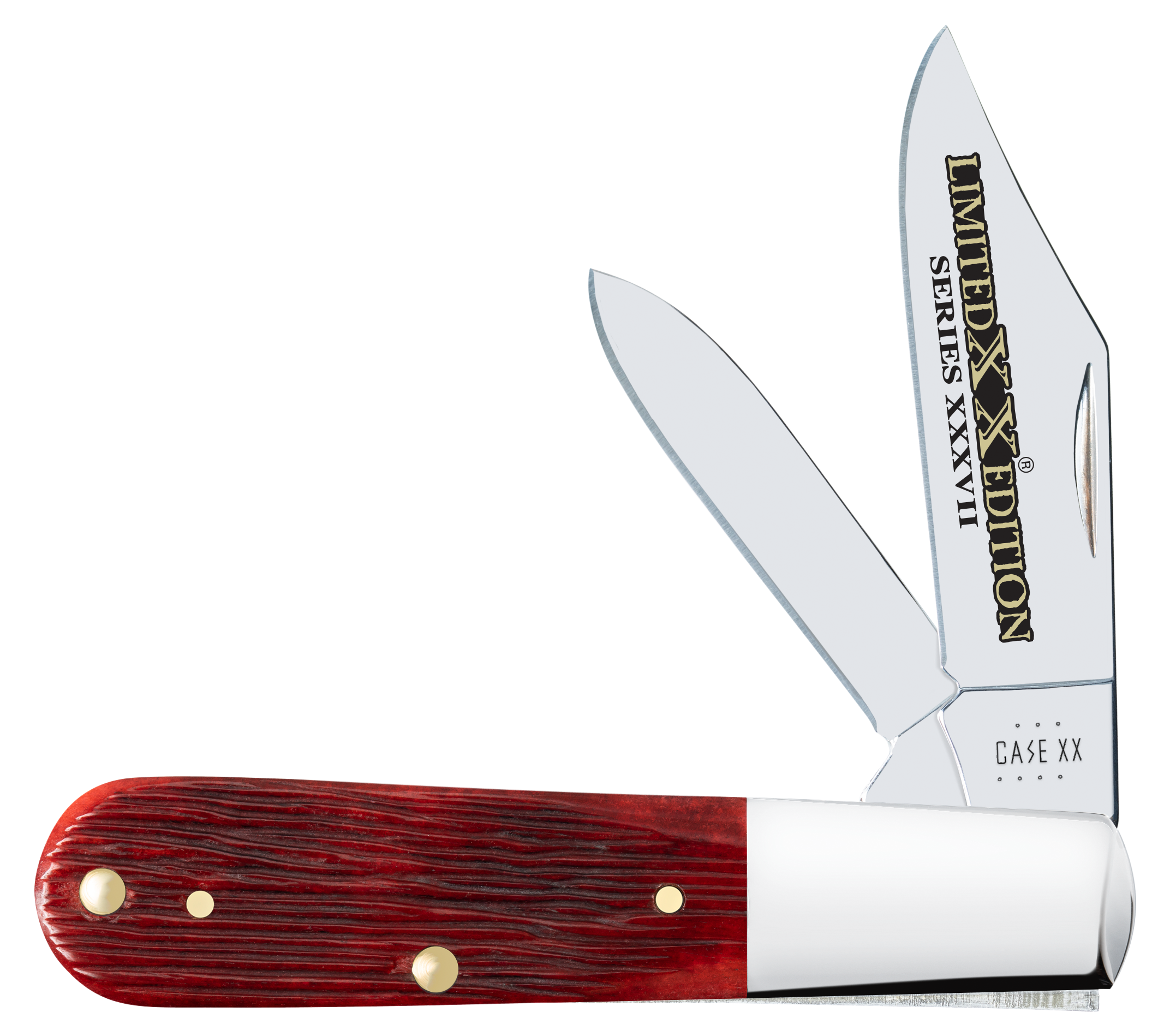 Case 12214 Limited Edition XXXVII Barlow Folding Clip Point/Pen Plain Mirror Polished w/Engraving Tru-Sharp SS Blade/Old Red Barnboard Jig/SS Stag Bone/Nickle Handle
