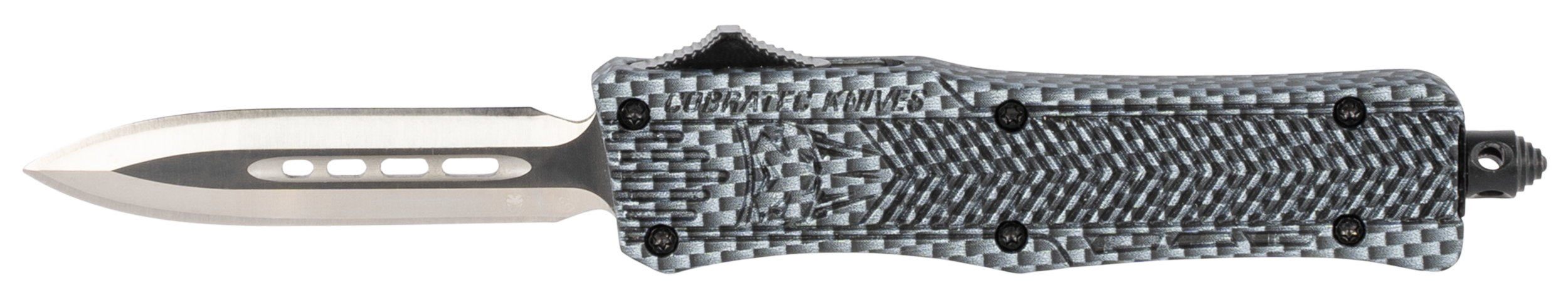 CobraTec Knives SCFCTK1SDADNS CTK-1  Small 2.75" OTF Dagger Plain D2 Steel Blade/Carbon Fiber Aluminum Handle Features Glass Breaker Includes Pocket Clip