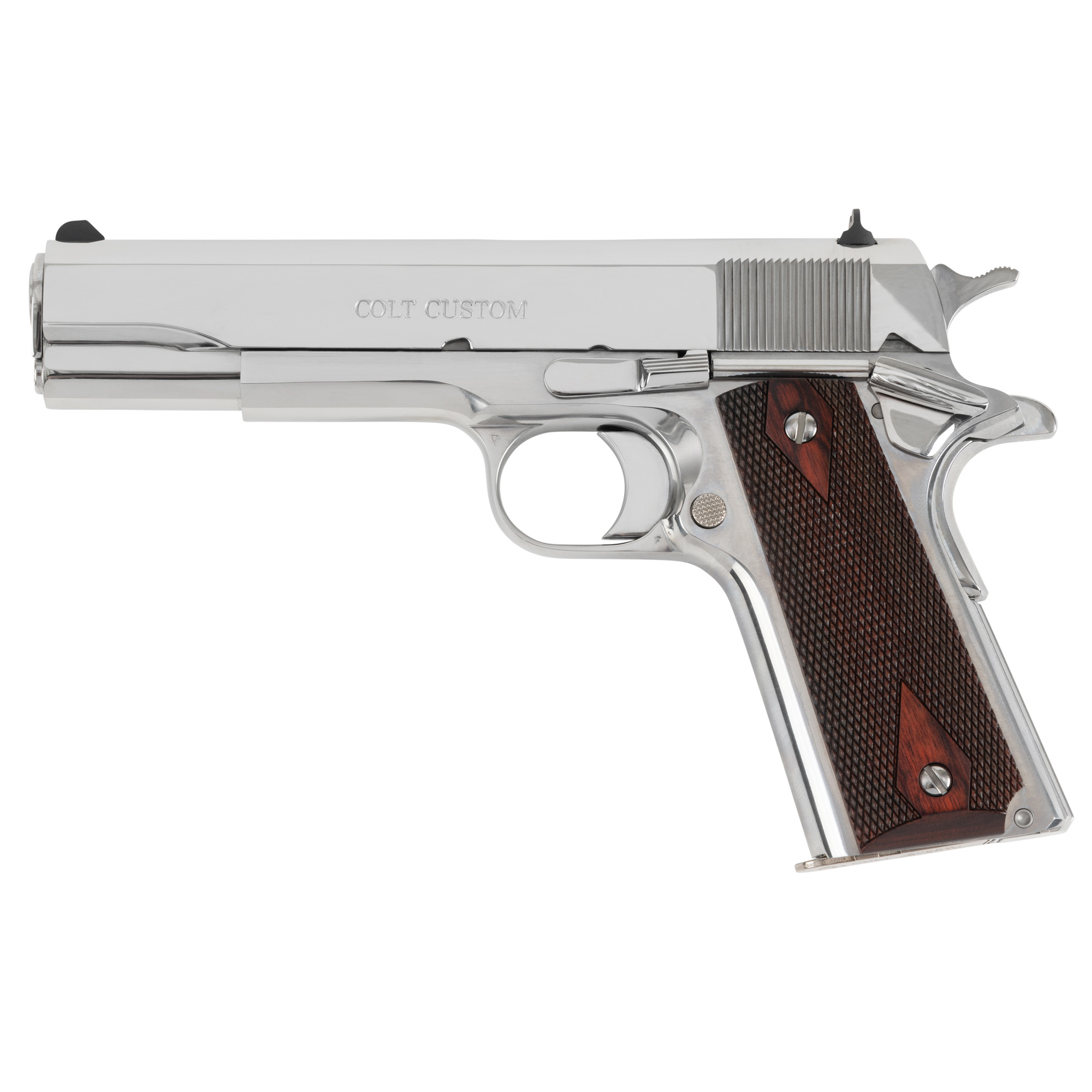 Colt Government 1911 38 Super 5 inch Barrel 9 Rounds Bright Stainless with Wood Grips