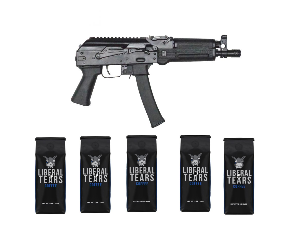 Kalashnikov USA KP-9 AK Pistol - Black | 9mm | 9.25" Barrel & 5 12oz Bags of Liberal Tears Coffee (2 Ground & 3 Whole Bean) Kalashnikov USA KP-9 AK Pistol - Black | 9mm | 9.25" Barrel & 5 12oz Bags of Liberal Tears Coffee (2 Ground & 3 Whole Bean)