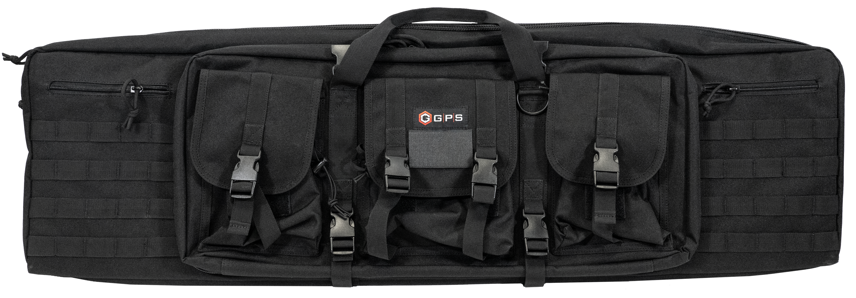 GPS Bags DRC42 Double Rifle Case Black 600D Polyester w/ 2 Padded Pistol Sleeves MOLLE Webbing & Lockable Zippers