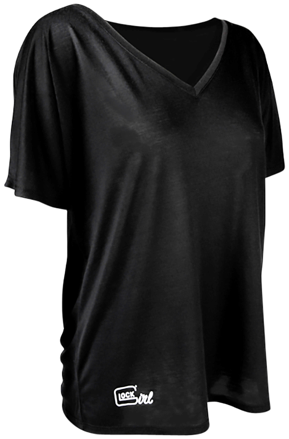 Glock AP960351 Glock Girl Relaxed  Black Pre-Shrunk Cotton Short Sleeve V-Neck Medium