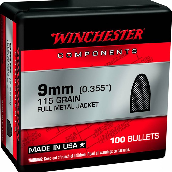 Winchester Ammo WB9FB115X Centerfire Handgun Reloading 9mm 115gr Full Metal Jacket 100 Per Box/10 Case