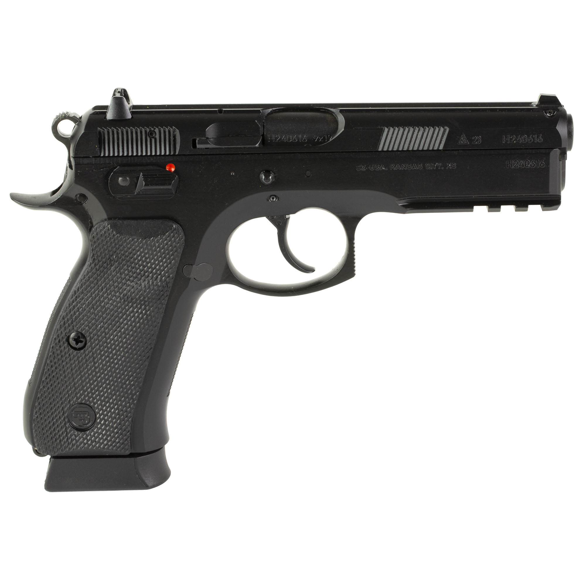 CZ-USA 89352 CZ 75 SP-01 Full Size Frame 9mm Luger 19+1 4.60" Black Steel Barrel, Black Steel Serrated Slide, Black Polycoat Steel Frame w/Beavertail & Picatinny Rail, Black Rubber Grip, Right Hand - 89352 - 806703893525