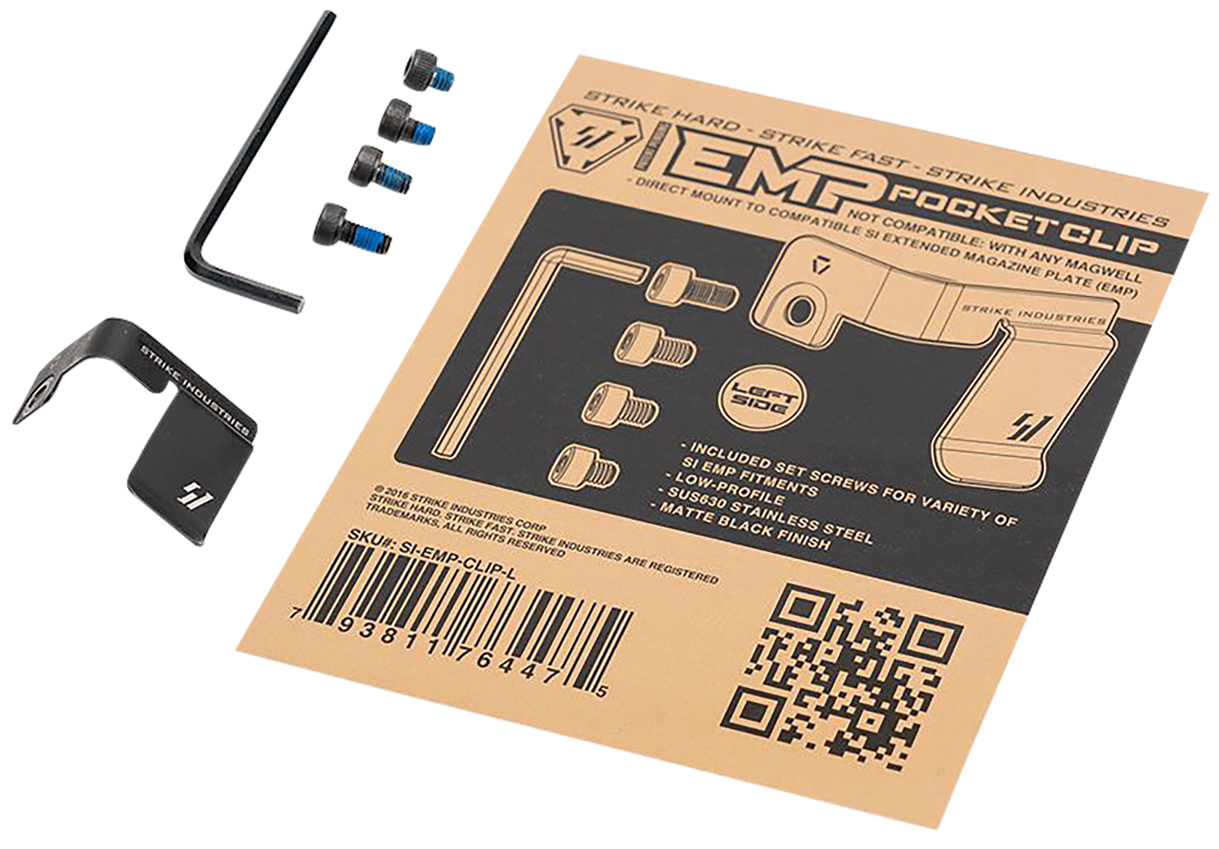Strike Industries EMPCLIPL Magazine Pocket Clip Stainless Steel Left Hand SI EMP Mag Extension