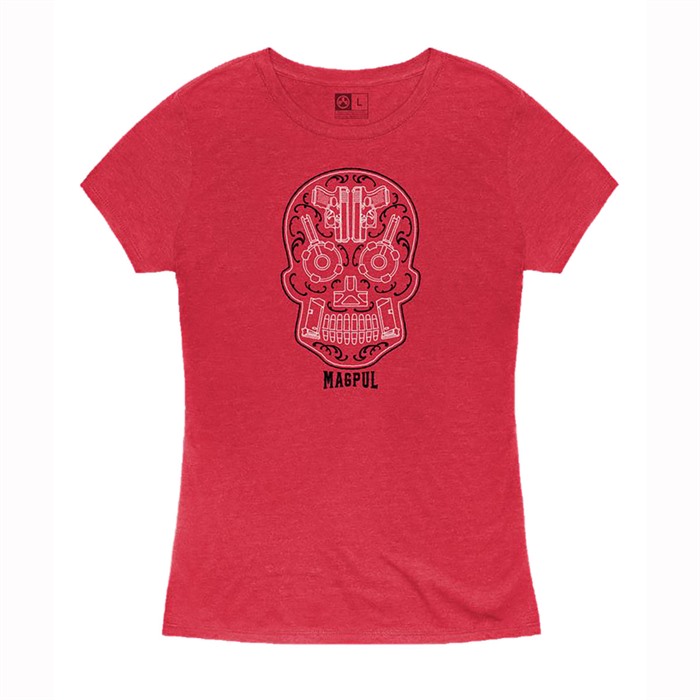 WOMEN'S SUGAR SKULL BLEND T-SHIRT MD RED HEATHER