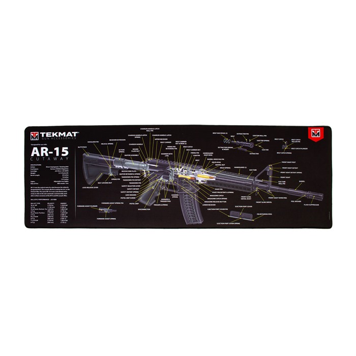 TekMat TEKR44AR15CA AR-15 Cutaway Cleaning Mat Black/White Rubber 44" Long  AR-15 3D Cutaway Illustration