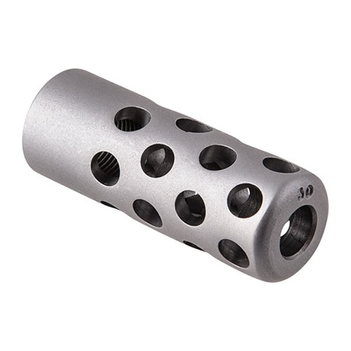 QUIET MUZZLE BRAKE 30 CALIBER 1/2-28 STEEL SILVER