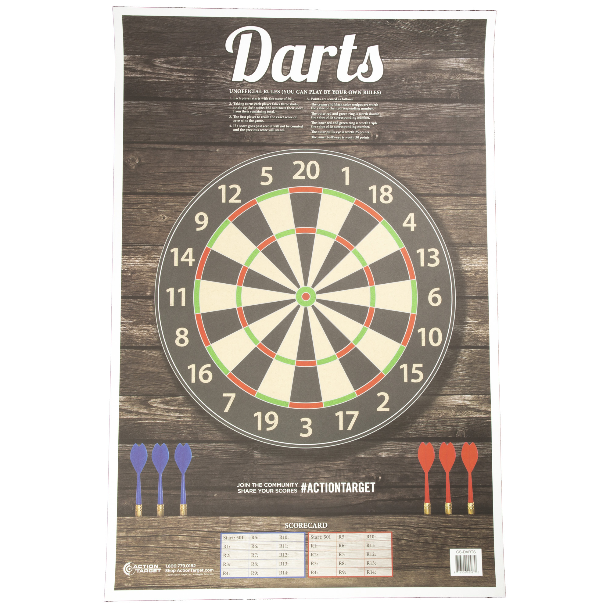 Action Target GSDARTS100 Entertainment  Dart Board Paper Hanging 23" x 35" Multi-Color 100 Per Box