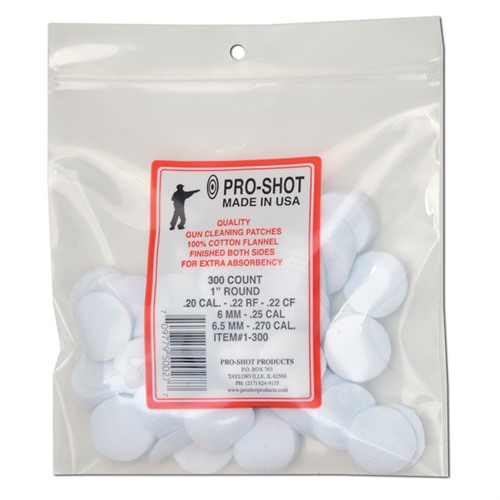 Pro-Shot 1300 Cleaning Patches  .22 - .270 Cal 1" Round Cotton Flannel 300 Per Bag