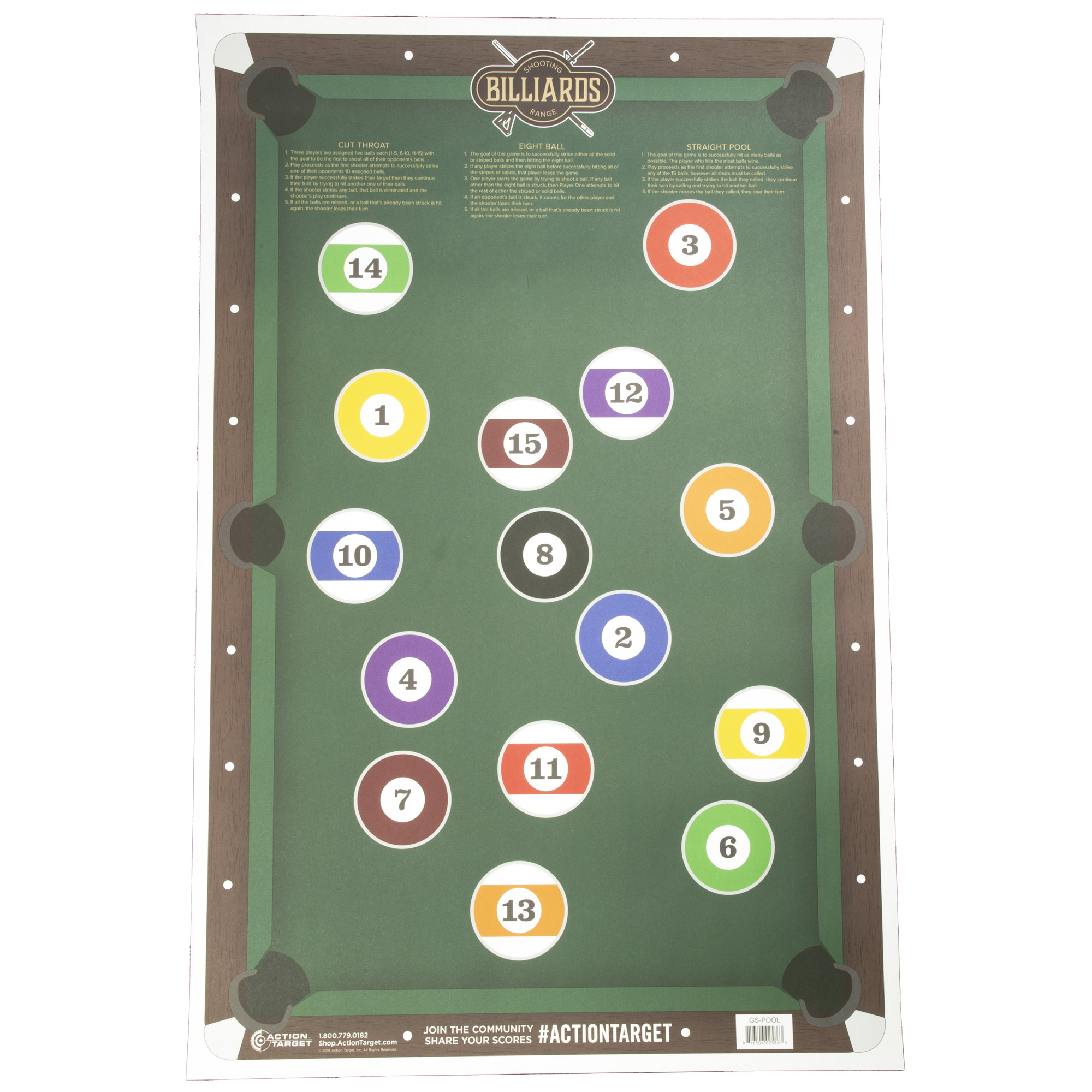 Action Target GSPOOL100 Entertainment  Pool Table Paper Hanging 23" x 35" Multi-Color 100 Per Box