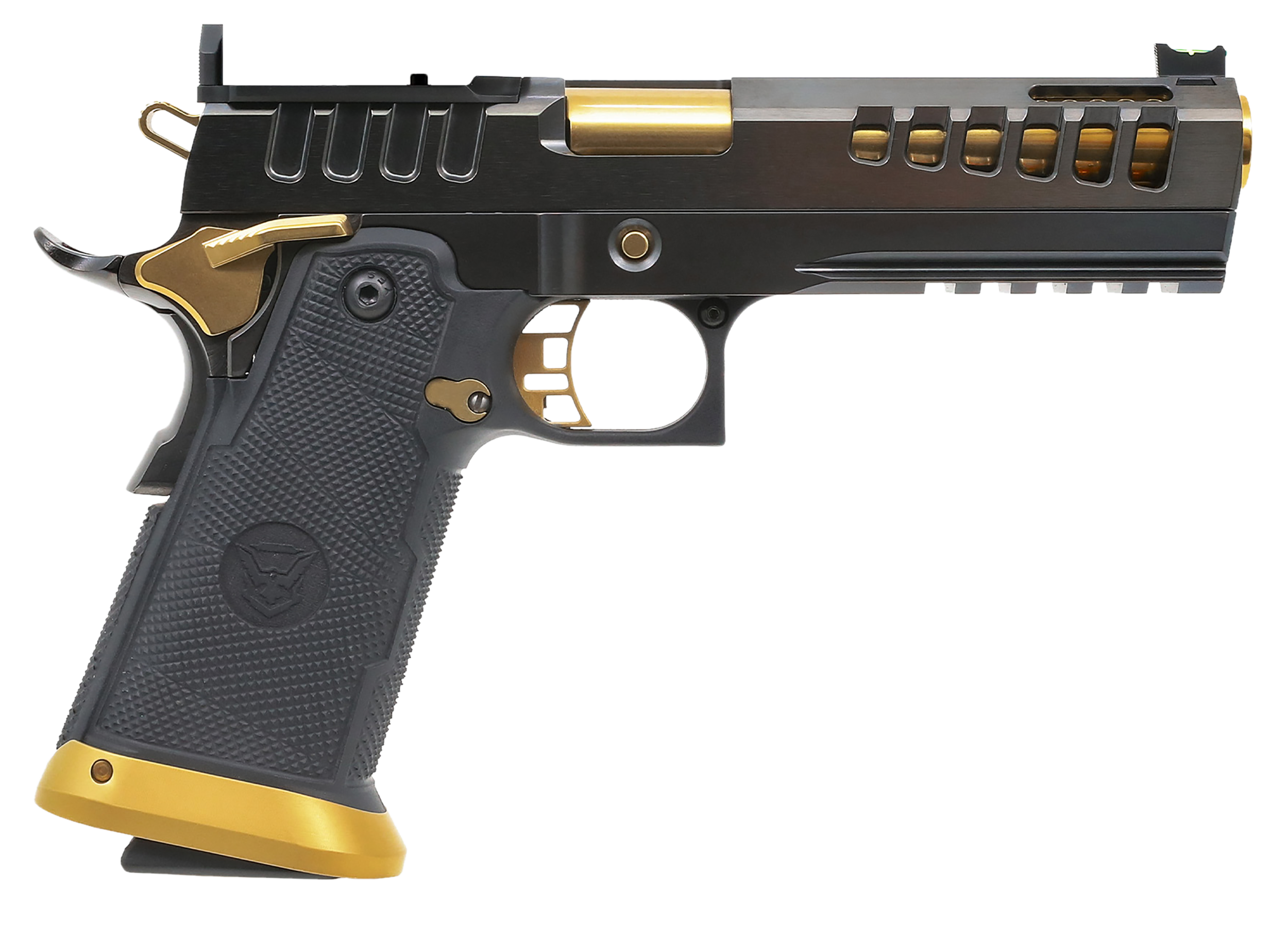 Watchtower Firearms DEMOLITIA9MM5ELITE Demolitia Elite 9x19 20rd 5" Gold Plated PVD Ported Barrel Graphite PVD Optic Cut/Serrated Graphite PVD Black Textured Grip