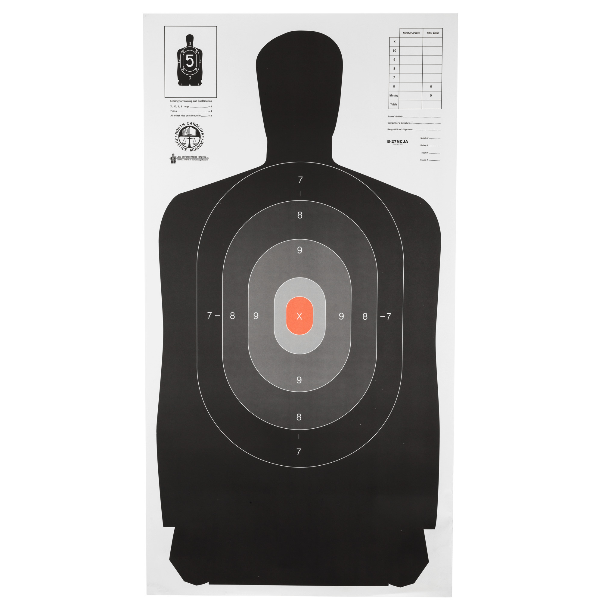 Action Target B27NCJA100 Qualification NC Criminal Justice Academy Silhouette Paper Hanging 24" x 45" Black/Gray/White 100 Per Box