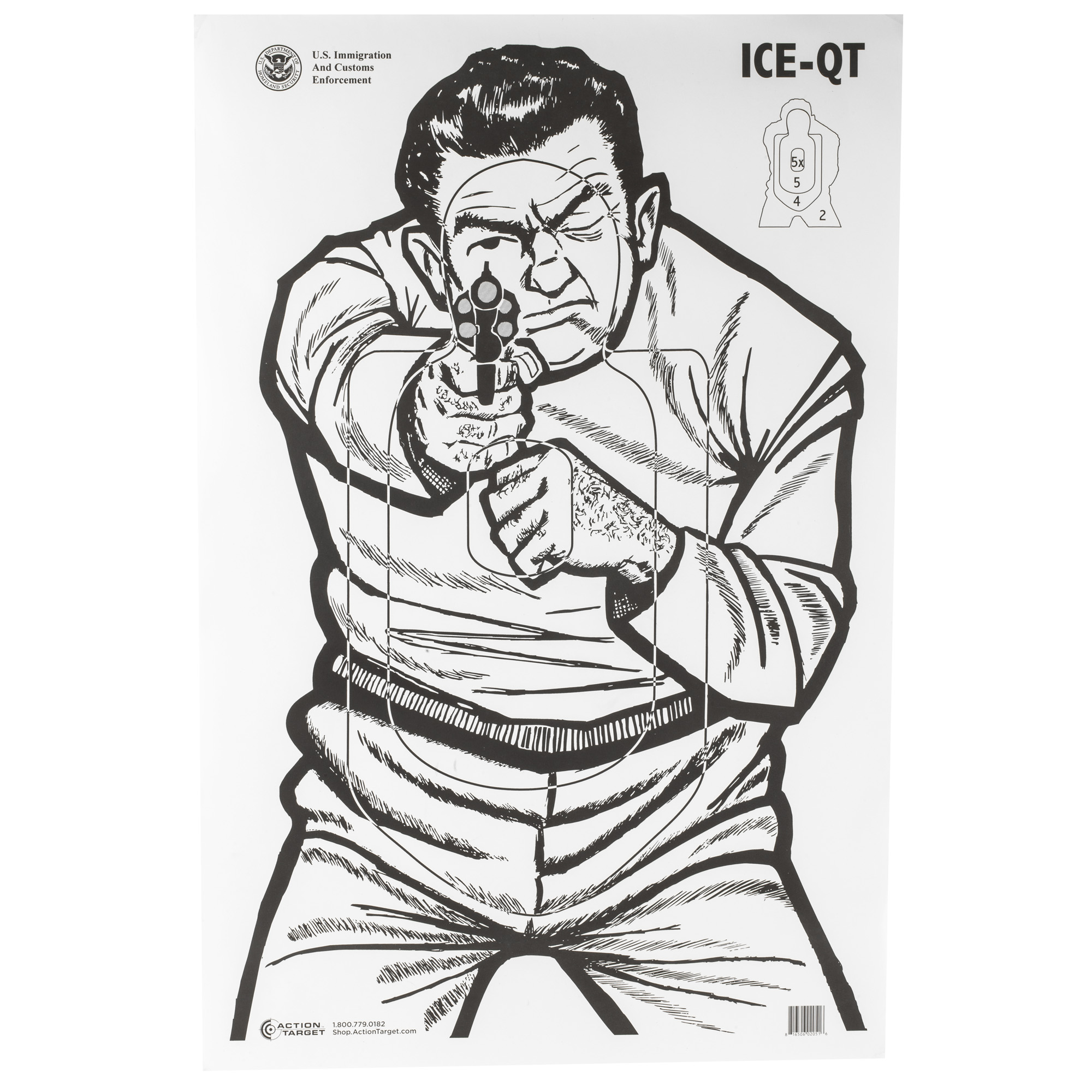 Action Target ICEQT2009100 Qualification US Immigration & Customs Enforcement Man w/Gun Paper Hanging 17.50" x 23" Black/White 100 Per Box