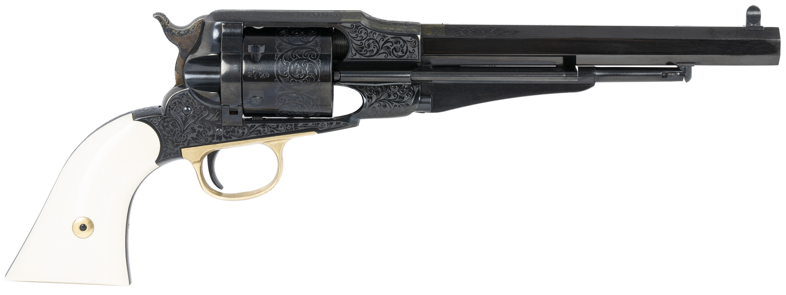 Taylors & Company 550761 Remington Conversion LawDawg 45 Colt (LC) Caliber with 8" Barrel, 6rd Capacity Cylinder, Overall Blued Engraved Finish Steel & 2-Piece Ivory Grip