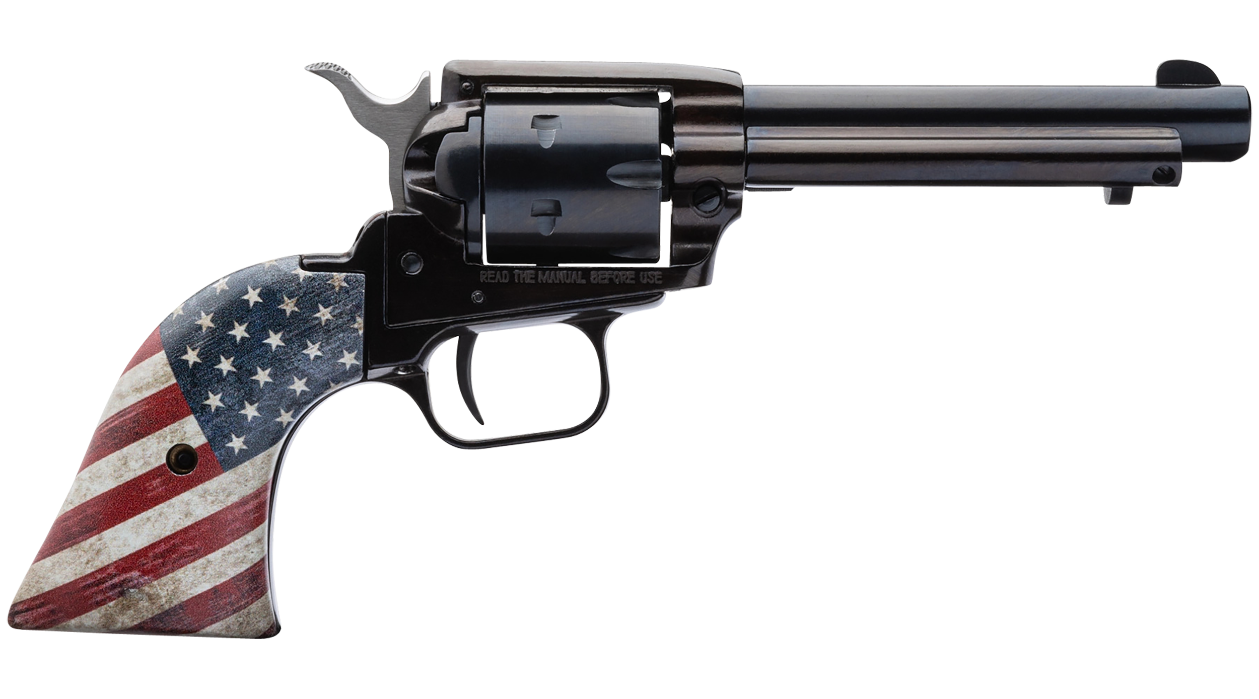 Heritage Mfg RR22B4USFLAG Rough Rider  22 LR 6 Shot, 4.75" Black Oxide Steel Barrel, Black Oxide Zinc Alloy Frame, Black Oxide Cylinder, US Flag Grip Manual Safety, Exposed Hammer