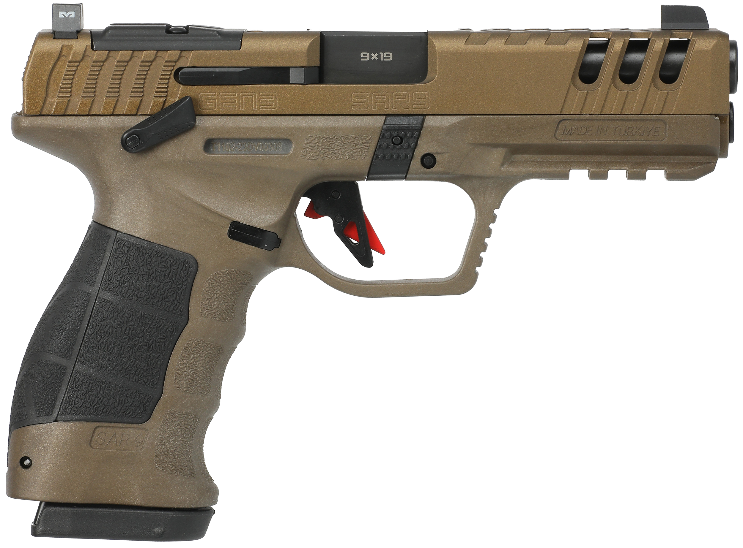 SAR USA SAR9G3BR SAR9 Gen3 Full Size Frame 9mm Luger 17+1 4.40" Black Steel Barrel, Bronze Cerakote Serrated Steel Slide, Bronze Cerakote Polymer Frame w/Picatinny Rail, Black Polymer Grip
