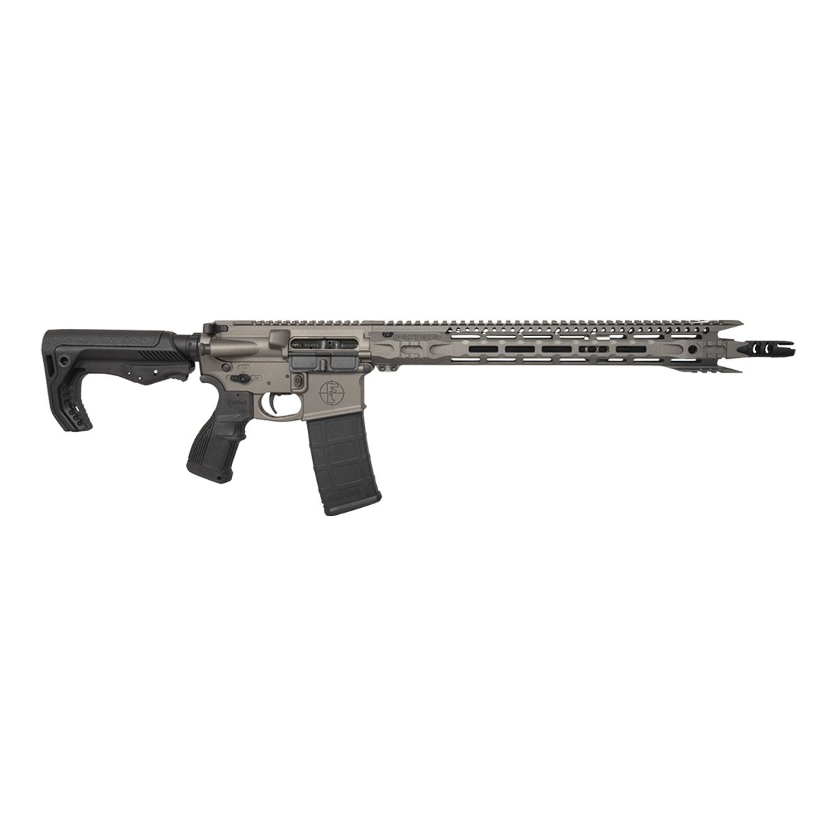 FosTech FLITE Elite Eagle Fighter AR-15 Rifle - Tungsten | 5.56 NATO | 16" Faxon Barrel | 16" Mach-1 Rail | FosTech Tomahawk Stock | Sabre Grip | Installed Echo Sport Trigger